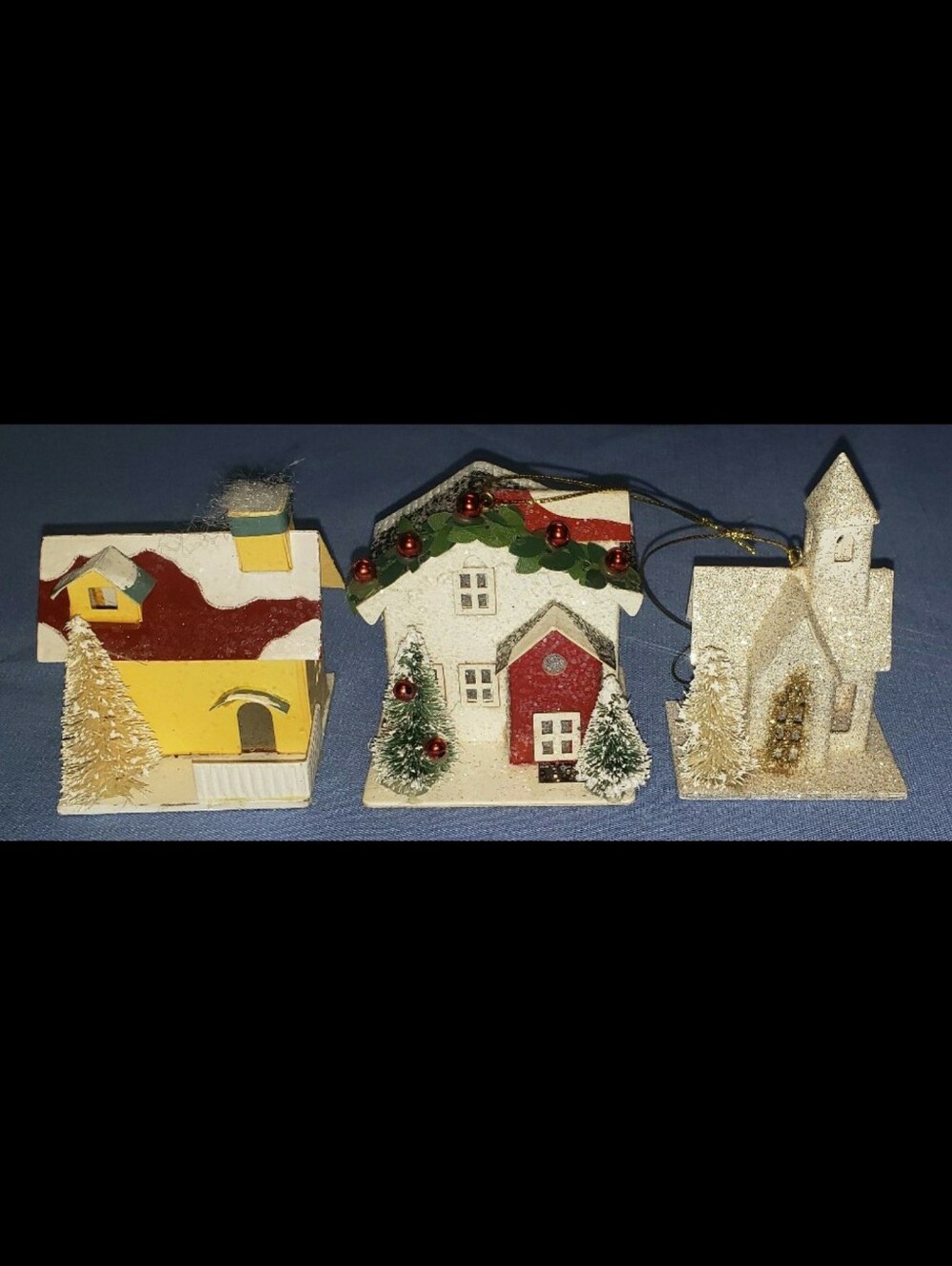 Lot Of Three (3) Putz Style Christmas Houses